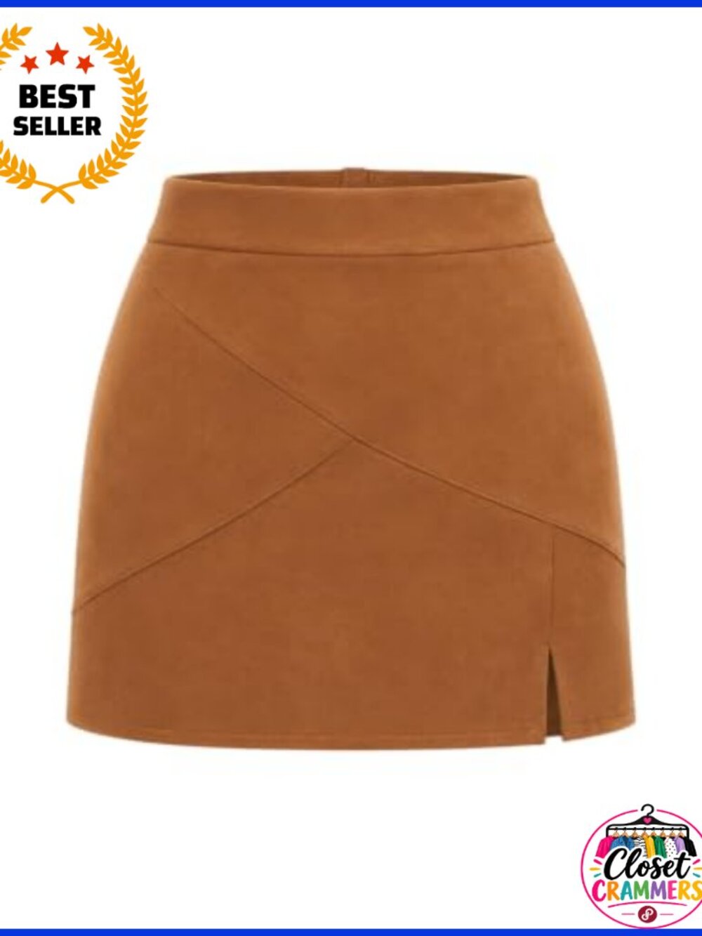 Faux Suede High Waist Bodycon Mini Skirt with Side Slit and Seams